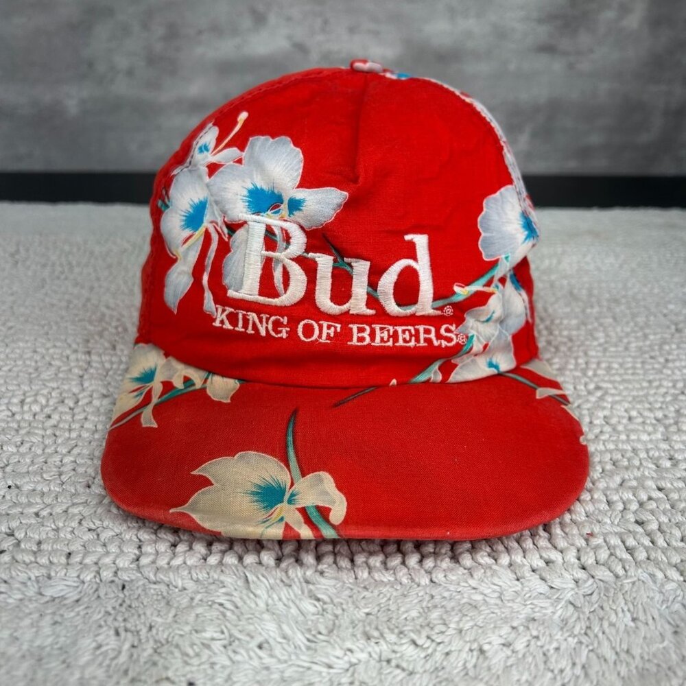 Vintage Budweiser Beer Snapback Trucker Hat OSFA Floral Embroidered King of Beer